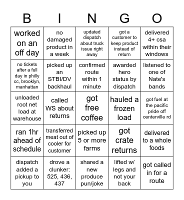 R Net Driver Bingo Card