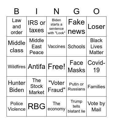 2020 Presidential Debate Bingo Card