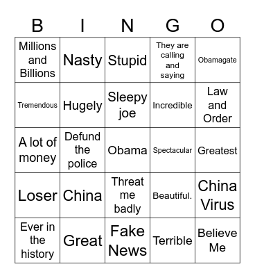 Trump2020 First Debate Bingo Card