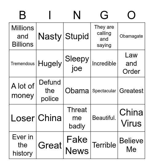 Trump2020 First Debate Bingo Card
