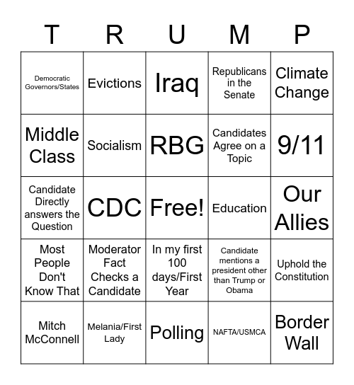 Presidential Debate#1 Card #4 Bingo Card