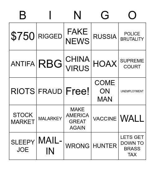 DEBATE 2020 Bingo Card