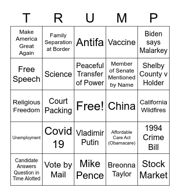 9/30 Presidential Debate Card #2 Bingo Card