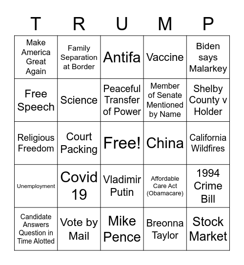 9/30 Presidential Debate Card #2 Bingo Card