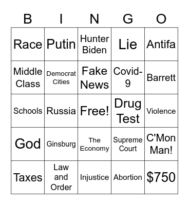 2020 Presidential Debate Bingo Card