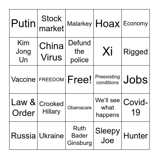Presidential Debate #1 Bingo NY Post Bingo Card