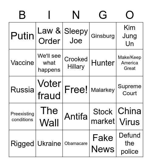 2020 debate bingo! Bingo Card