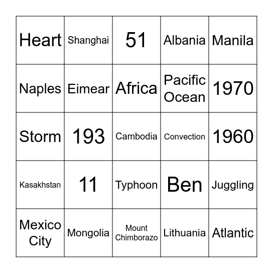 Freshers' Week Bingeo Bingo Card