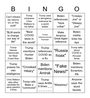 Debate Bingo Card