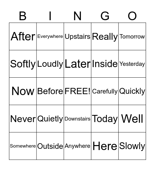 ADVERB BINGO Card