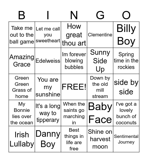 Music Bingo Card