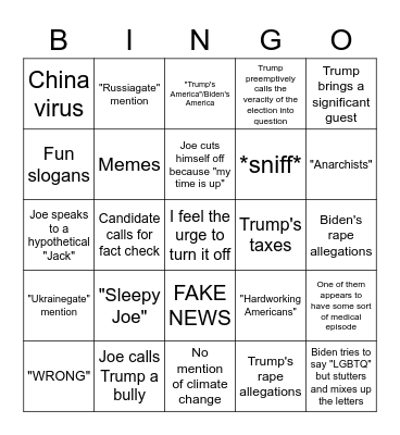 Debate Bingo Card