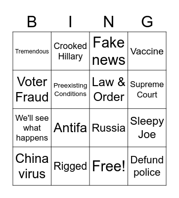 Trump Debate Bingo Card