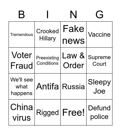 Trump Debate Bingo Card