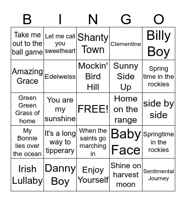Music Bingo Card
