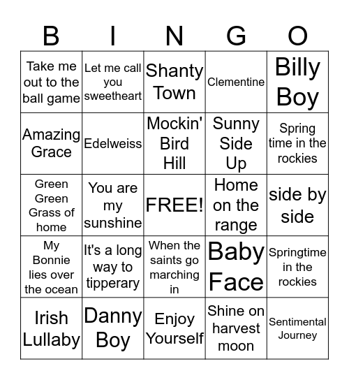 Music Bingo Card