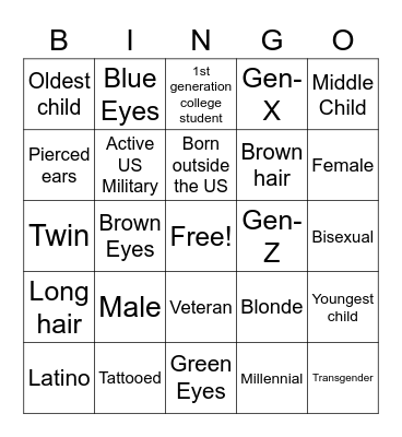 Diversity Bingo Card