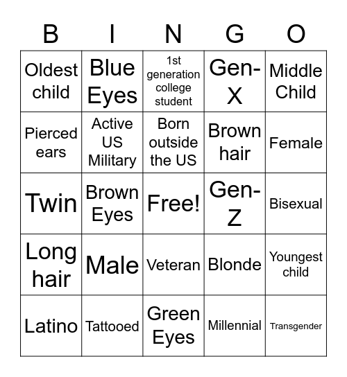 Diversity Bingo Card