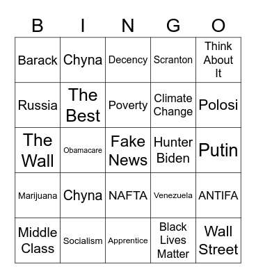 2020 Pres Debate #1 Bingo! Bingo Card