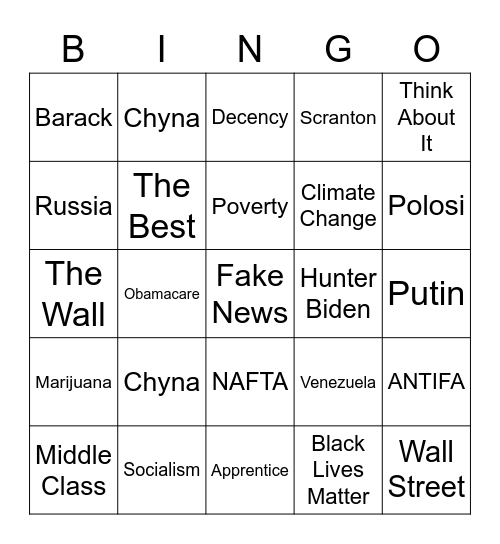 2020 Pres Debate #1 Bingo! Bingo Card