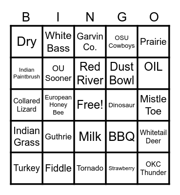 Oklahoma Bingo 2nd Grade Bingo Card