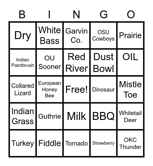 Oklahoma Bingo 2nd Grade Bingo Card