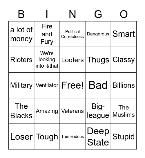 TRUMP IS A FUCKFACE BINGO!!!!! Bingo Card