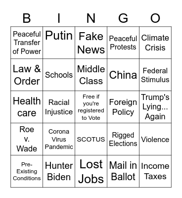 Presidential Debate Bingo Card