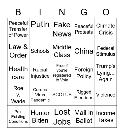 Presidential Debate Bingo Card