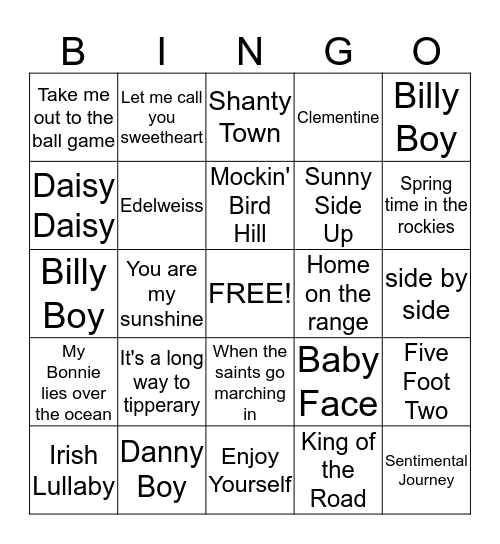 Music Bingo Card