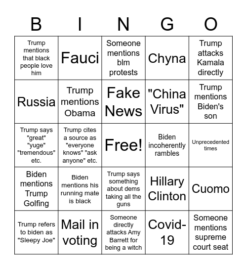 Debate #1 Bingo Card