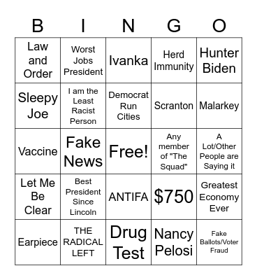 Trump Biden Debate Bingo Card