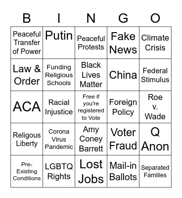 Vice Presidential Debate Bingo Card