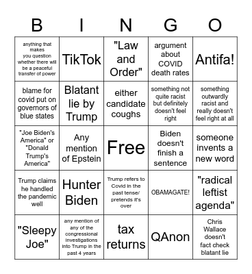 Debate Bingo Card