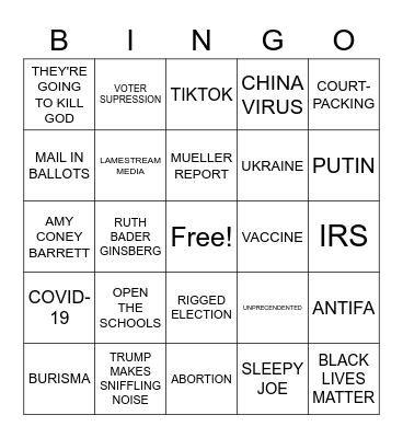 SHITSHOW 2020 Bingo Card