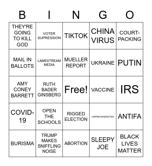 SHITSHOW 2020 Bingo Card