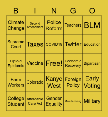 CC Votes Presidential Debate Bingo Card