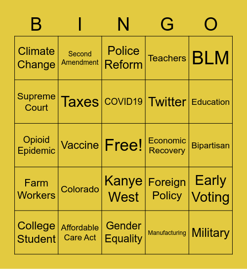 CC Votes Presidential Debate Bingo Card