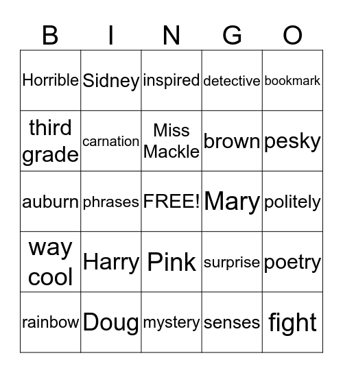 Horrible Harry Test 1 Bingo Card