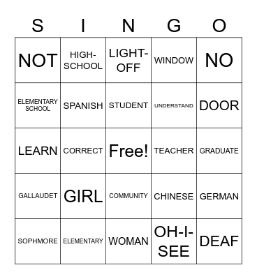 SIGN-O Bingo Card