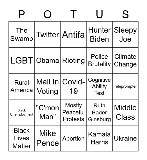 Presidential Debate Bingo Card