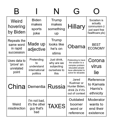 DEBATE DRINKING GAME Bingo Card