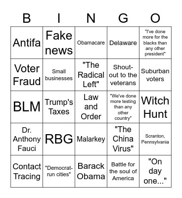 Presidential Debate Bingo Card