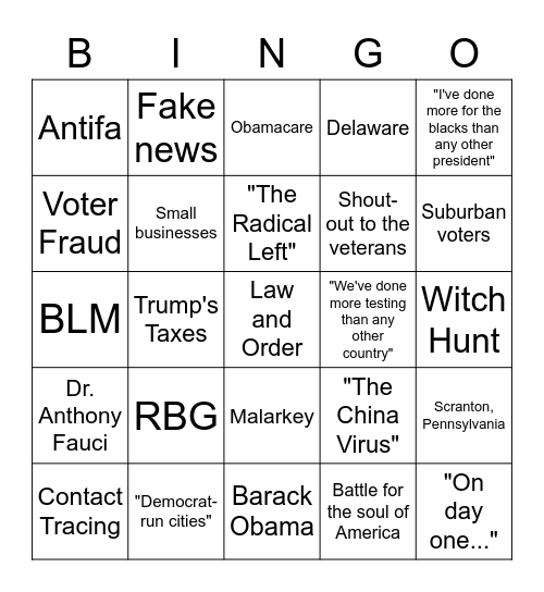 Presidential Debate Bingo Card