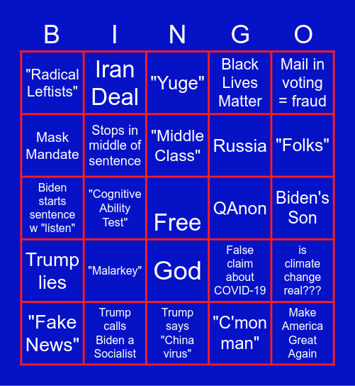 PDC Presidential Debate Bingo Card