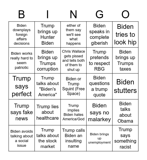 2020 Presidential Bingo! Bingo Card