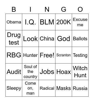 Presidential Debate Bingo Card