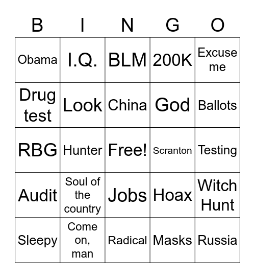 Presidential Debate Bingo Card