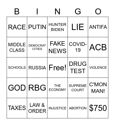 POTUS DEBATE #1 2020 Bingo Card