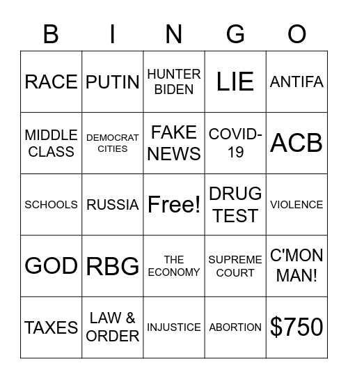 POTUS DEBATE #1 2020 Bingo Card